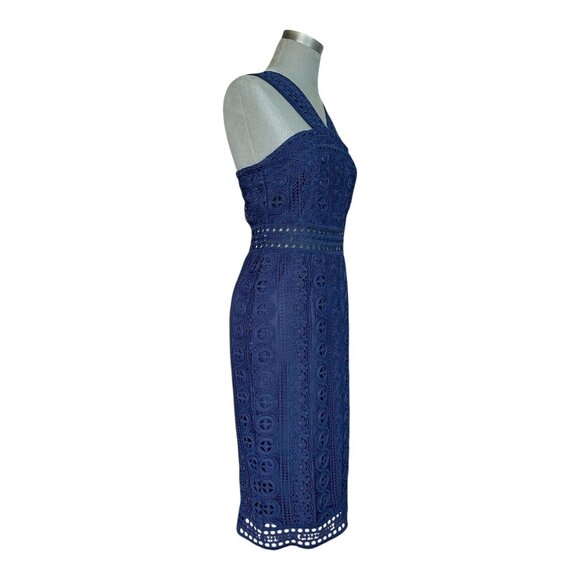 LULUS Dark Blue Lace Halter Sheath Midi Dress Sleeveless Size M NWT - Picture 6 of 10